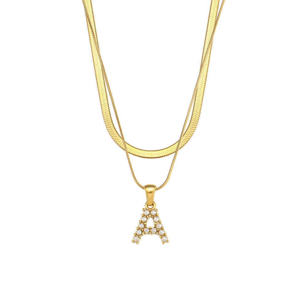 Collier initiale double chaîne doré, lettre A