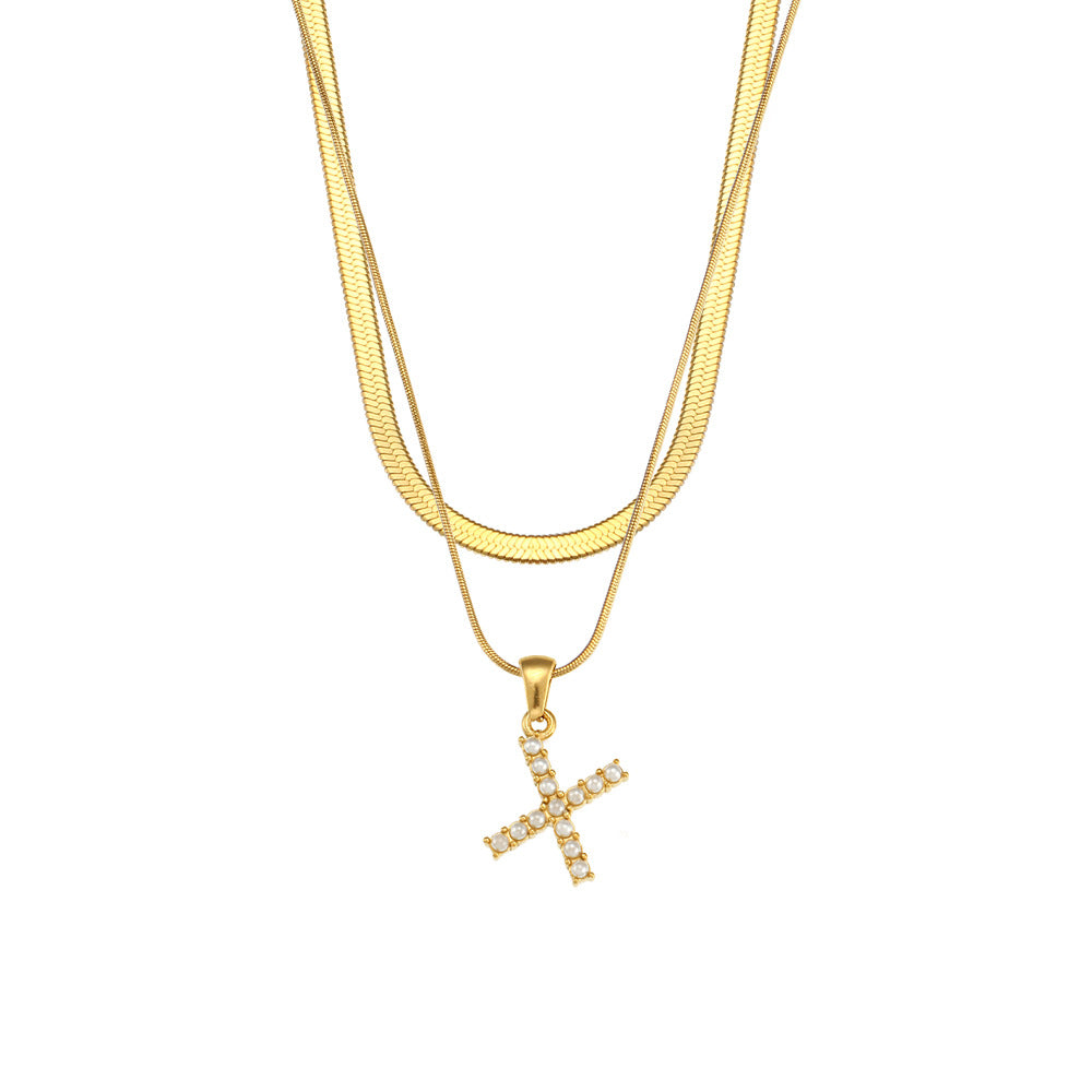Collier initiale double chaîne doré, lettre X