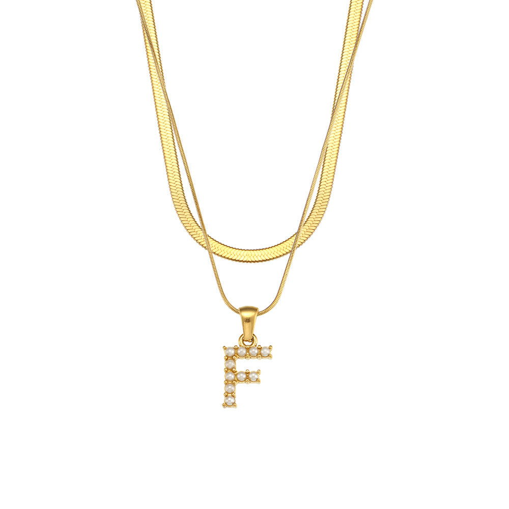 Collier initiale double chaîne doré, lettre F