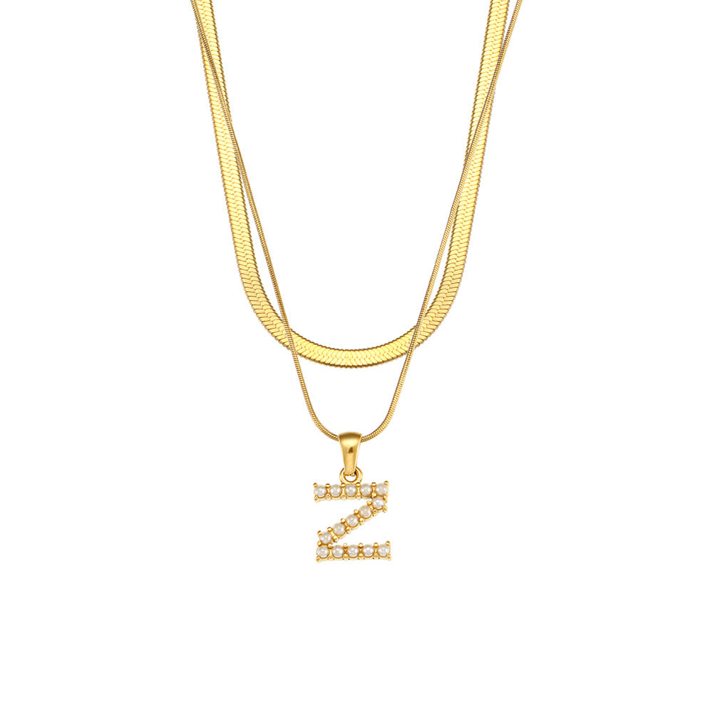 Collier initiale double chaîne doré, lettre Z