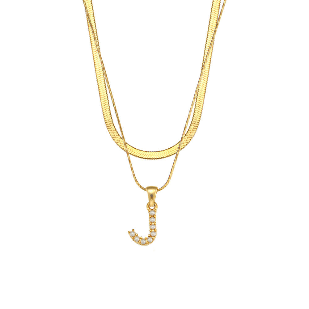 Collier initiale double chaîne doré, lettre J