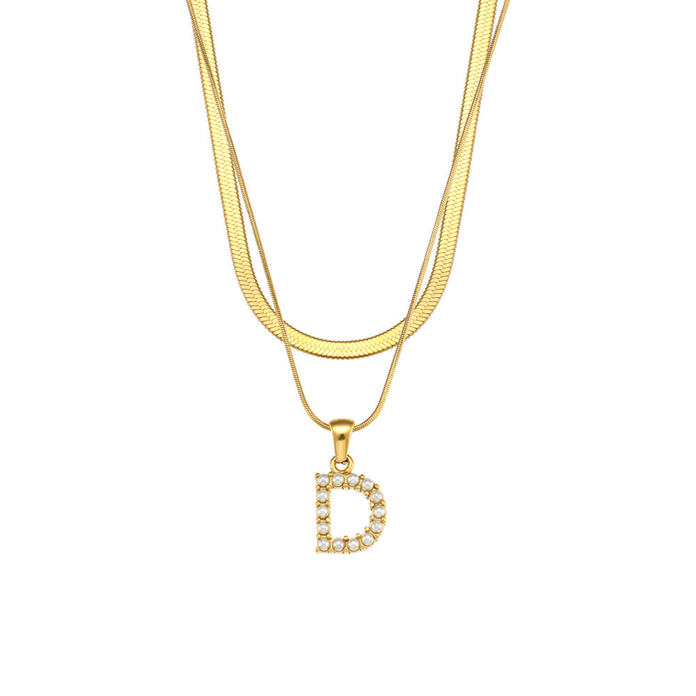 Collier initiale double chaîne doré, lettre D