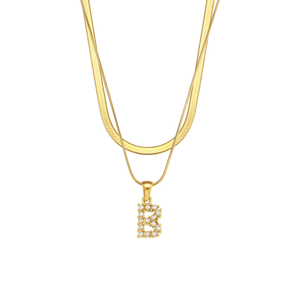 Collier initiale double chaîne doré, lettre B