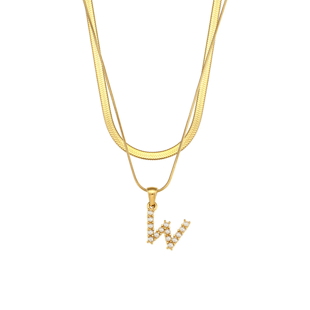 Collier initiale double chaîne doré, lettre W