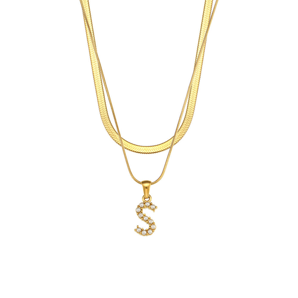Collier initiale double chaîne doré, lettre S