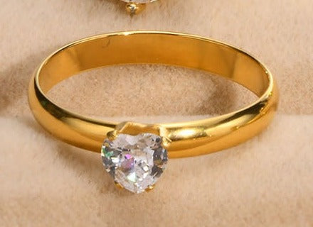 Bague solitaire zircon dorée