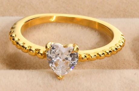 Bague solitaire zircon dorée