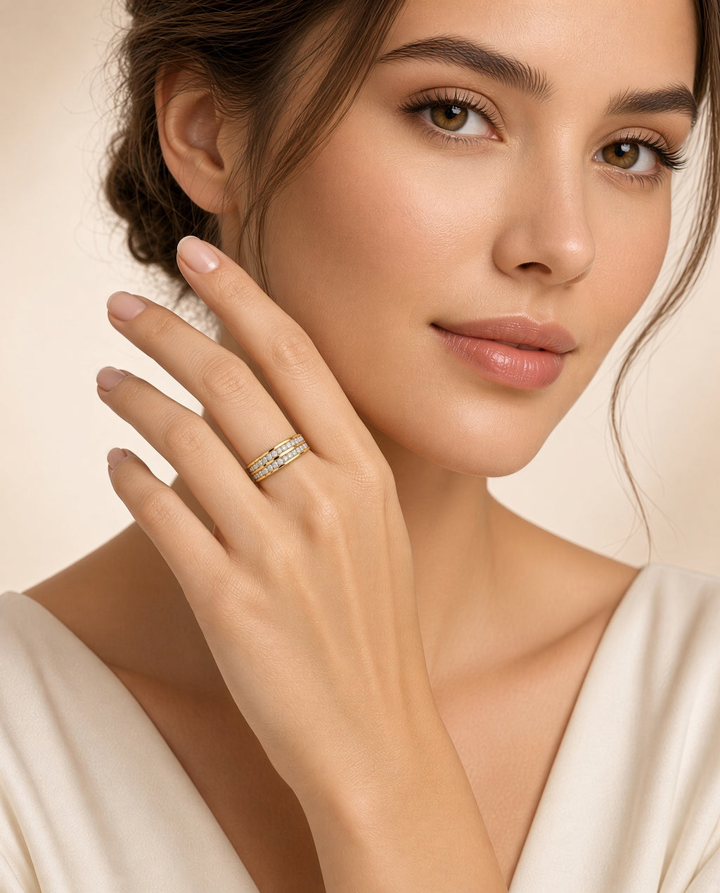 Bague tennis double rangée dorée