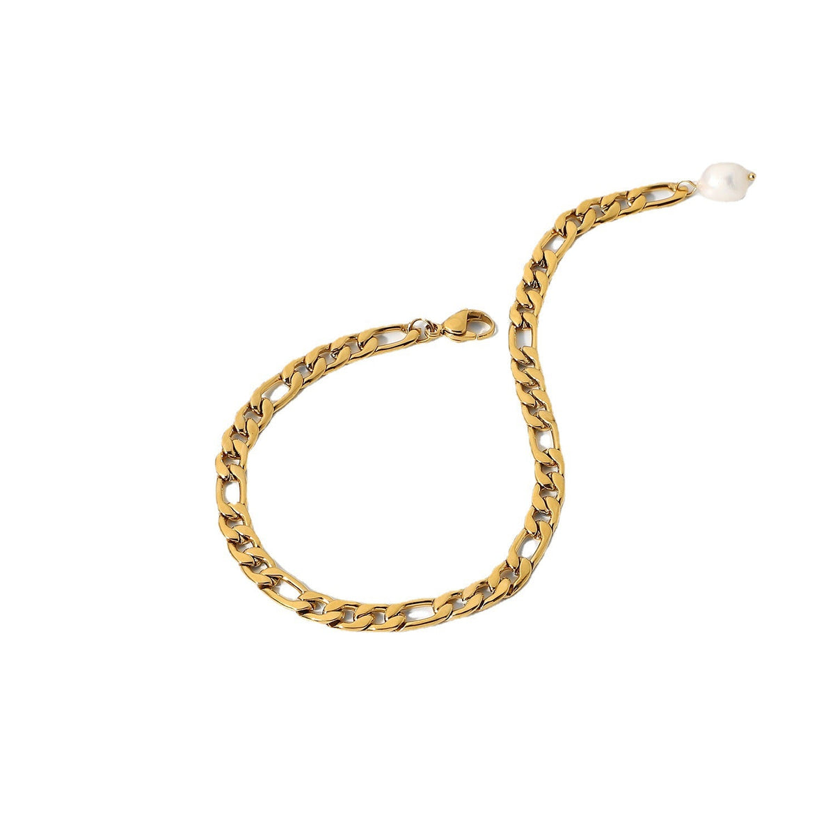 Bracelet gourmette Figaro dorée avec perle d'eau douce