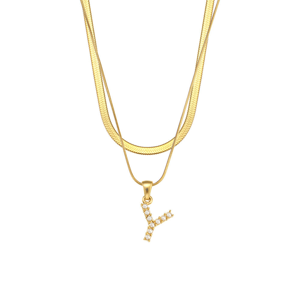 Collier initiale double chaîne doré, lettre Y