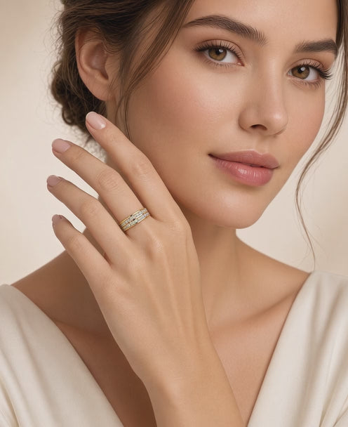 Bague tennis double rangée dorée